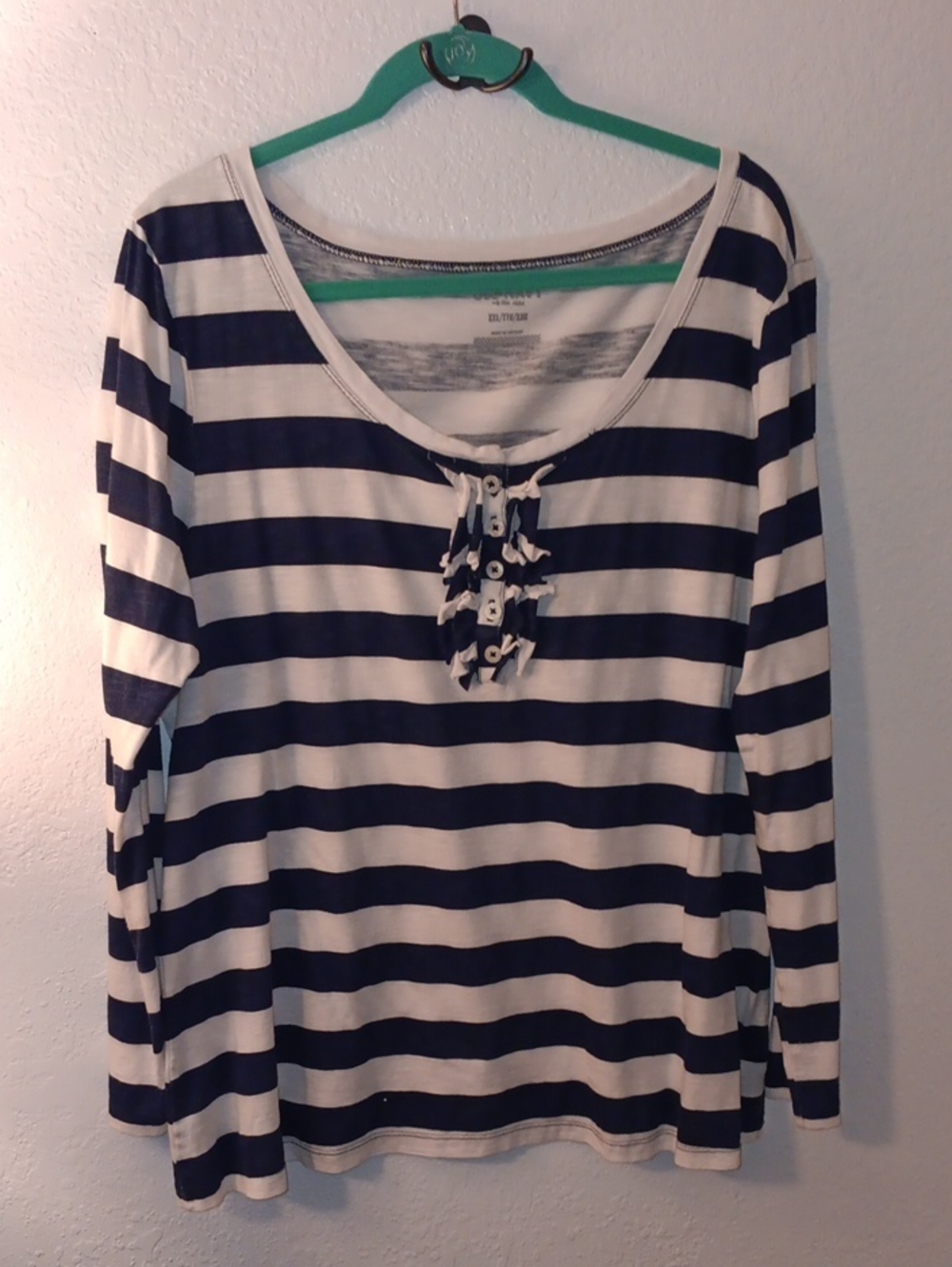 Old Navy Navy and White Striped Long-Sleeve Lace-Up Top